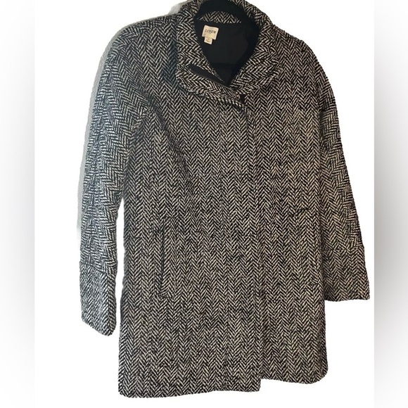J. Crew City Coat Herringbone Wool Blend Black & White Size 0 XS - Picture 4 of 7